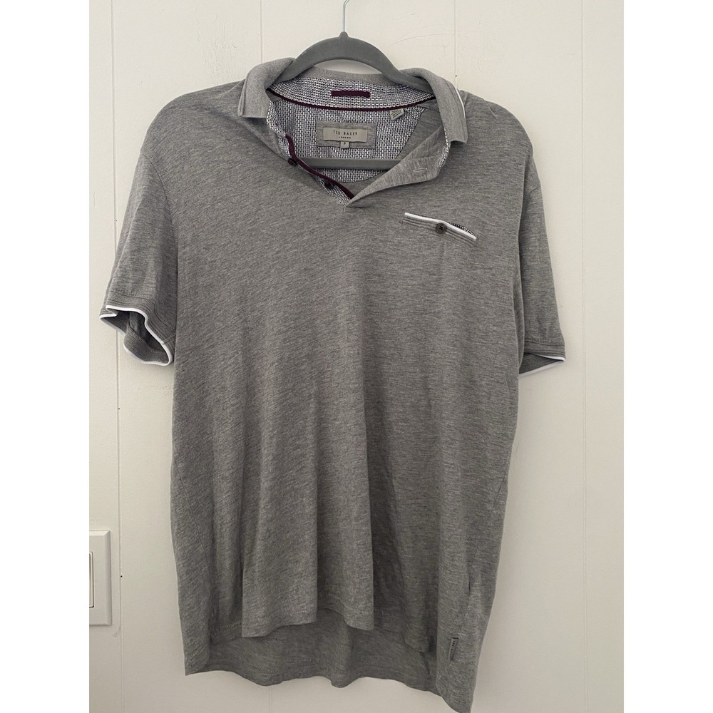 Ted Baker London Gray Polo Shirt Men's Size 6 XL Modal Blend Short Sleeve Smart